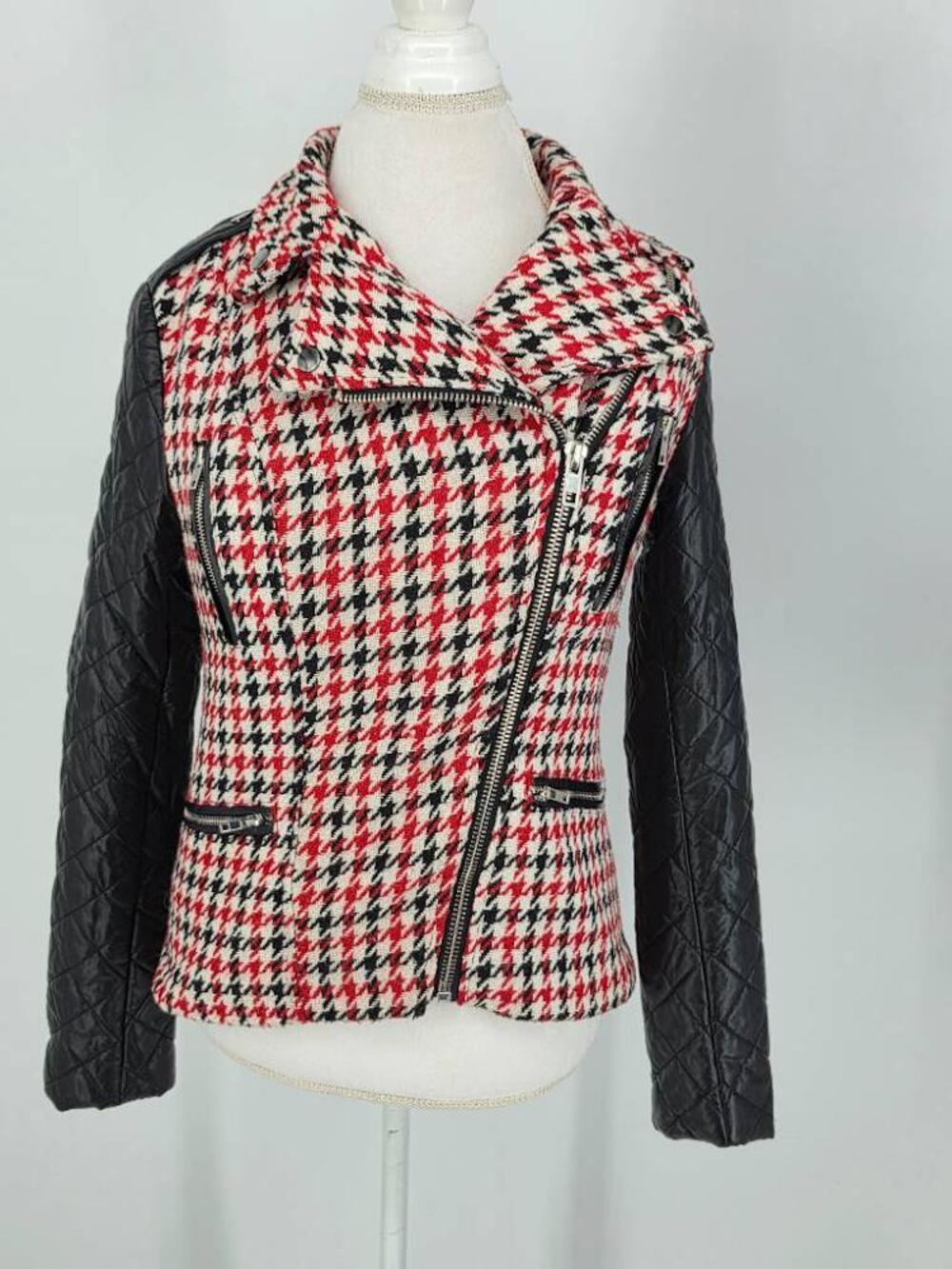 KUT from the Kloth Houndstooth Quilted Leather Sleeve Moto Jacket - Small